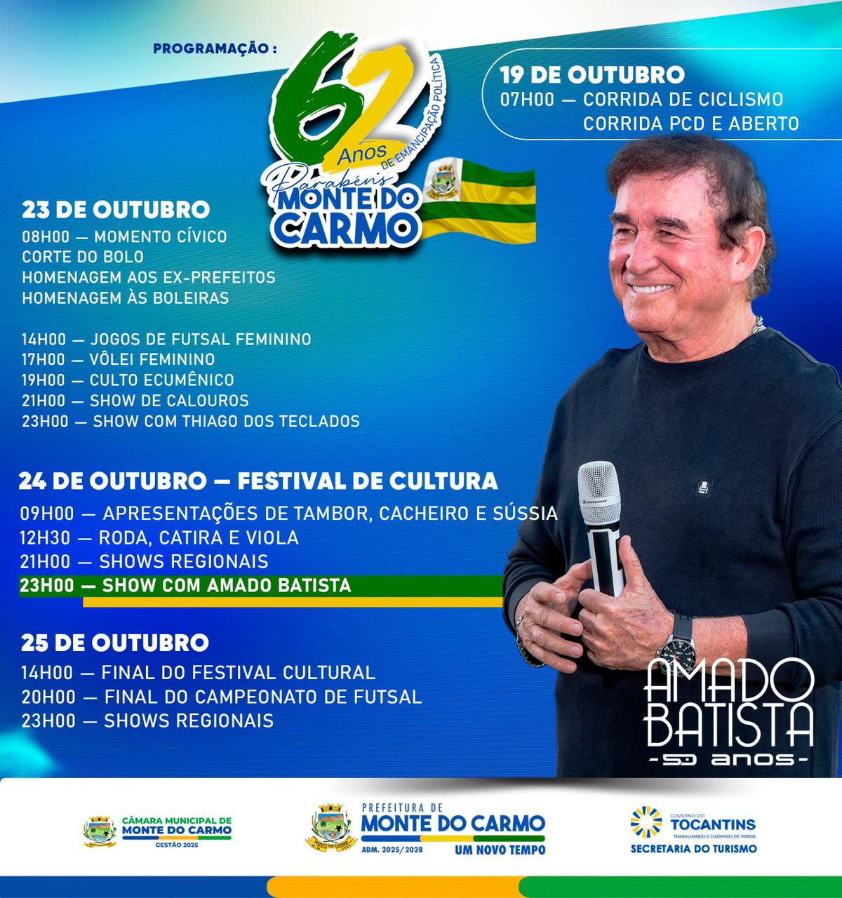 Monte do Carmo celebra 62 anos com três dias de festa e grande programação cultural